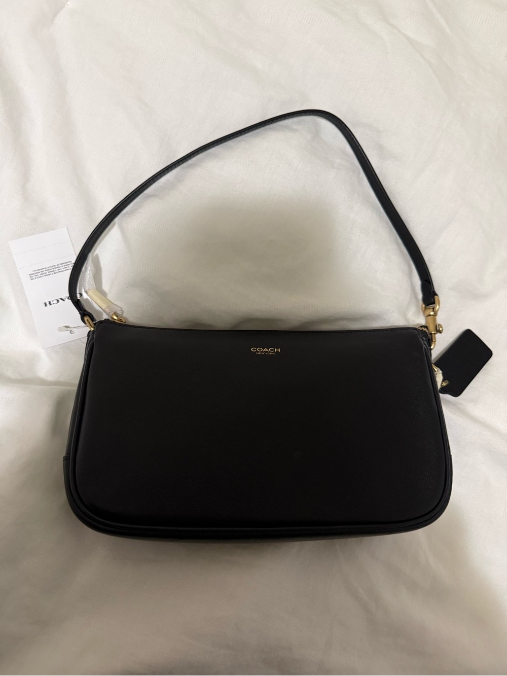Coach Black Leather Shoulder Bag with Gold-Tone Accents